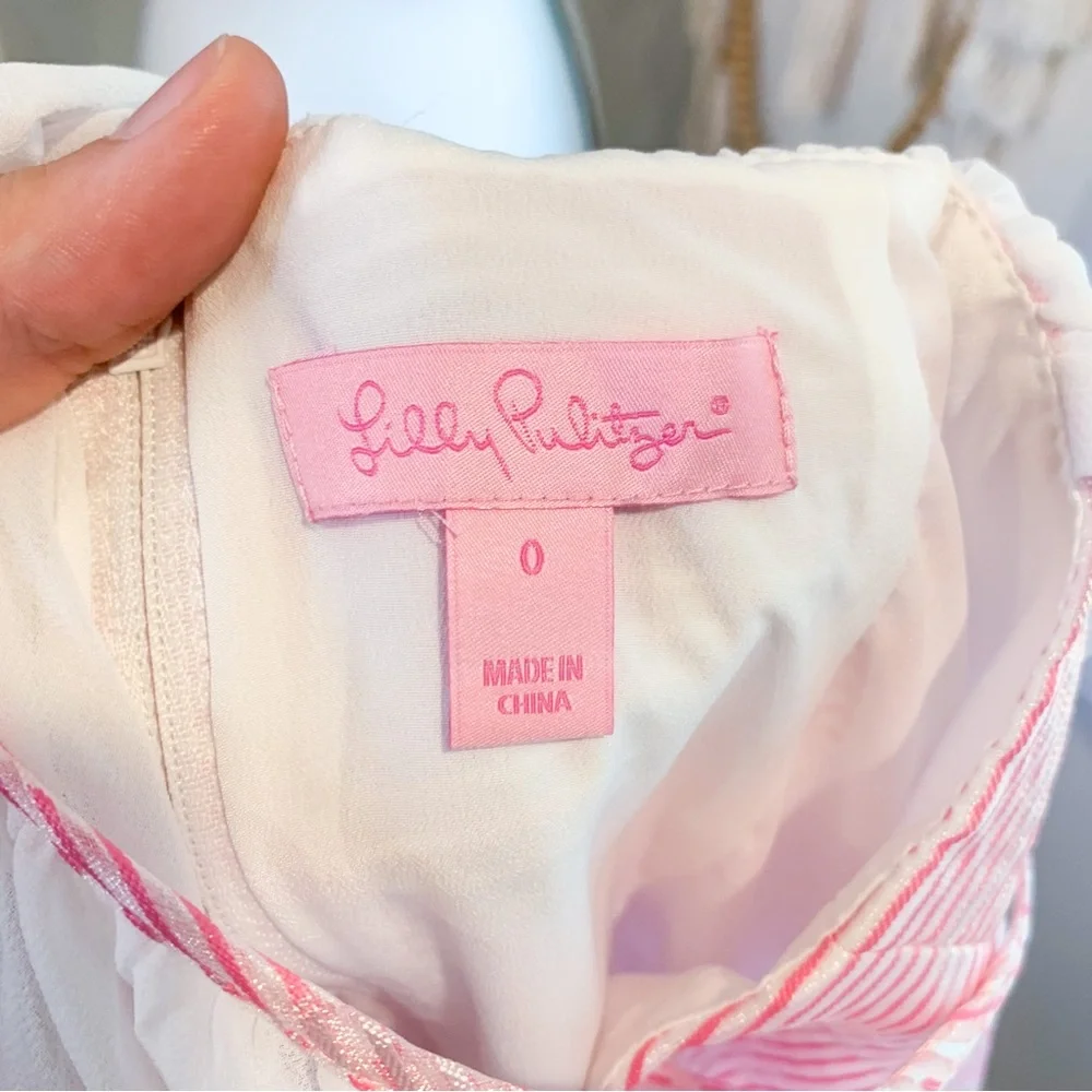 Lilly Pulitzer Kailey Halter Pink White Floral Striped Chiffon Dress - Picture 8 of 9